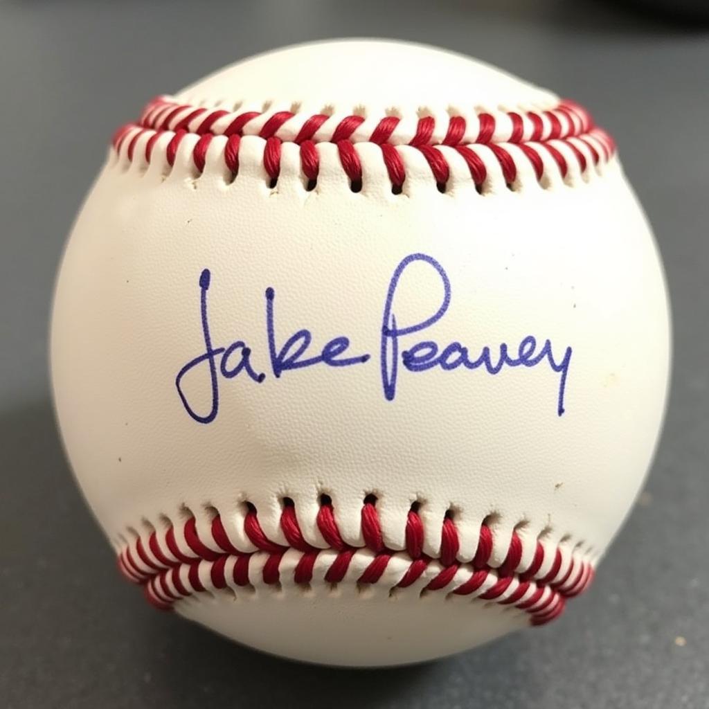 Closeup of a Jake Peavy Signed Baseball