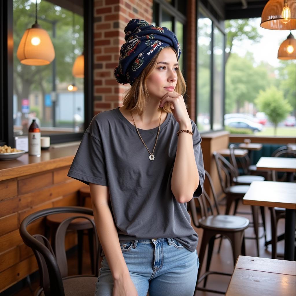 Wearing a jersey head wrap with casual clothing