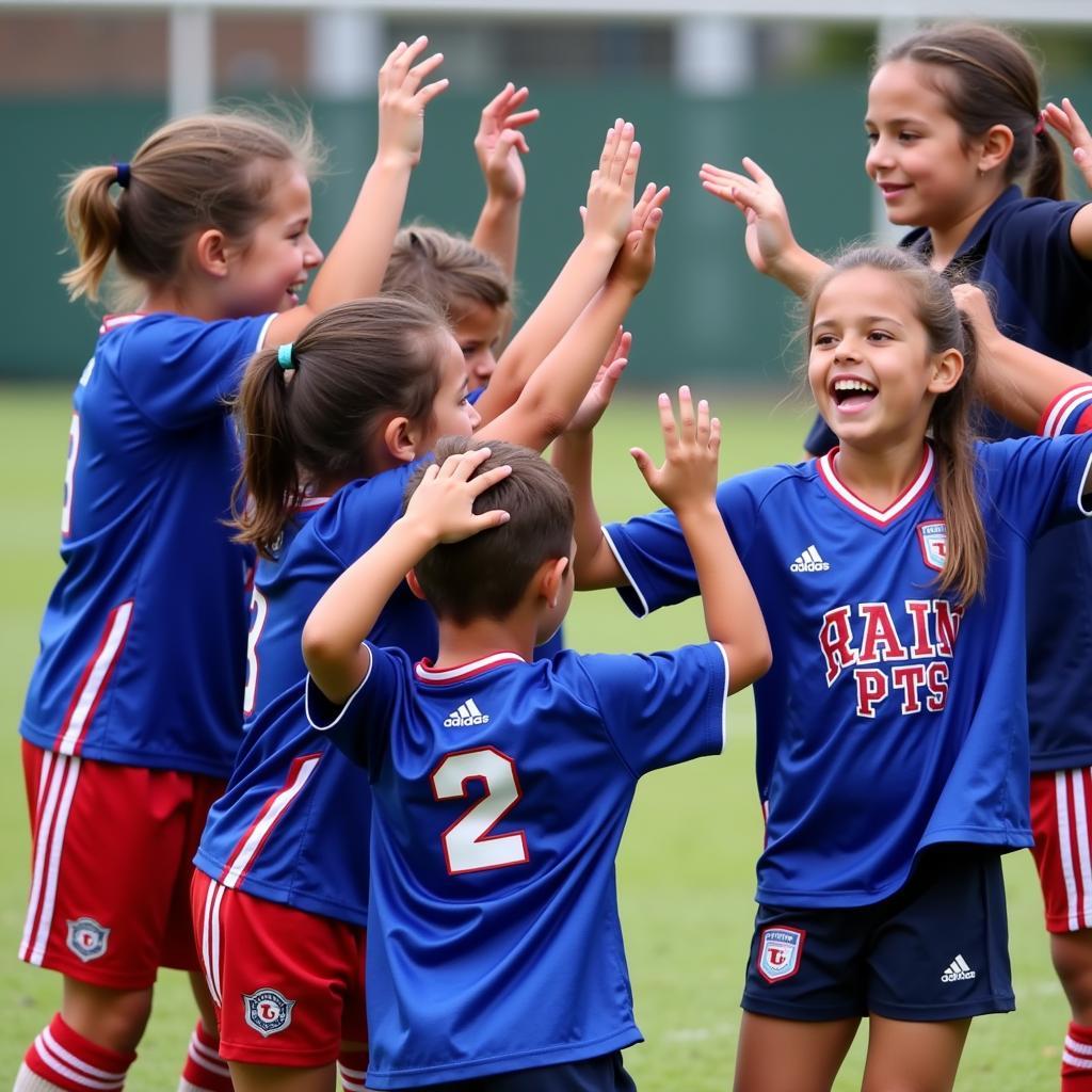 Junior Rangers Rookie League players celebrating a goal