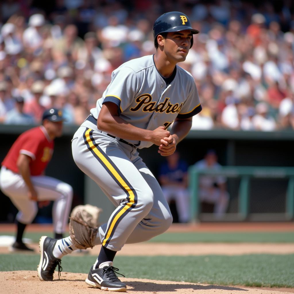 Ken Caminiti in action wearing his Padres Jersey