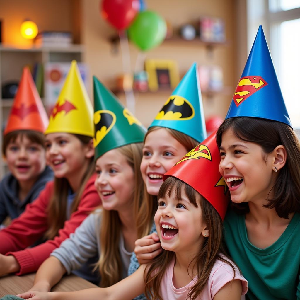 Children Wearing Various Superhero Hats