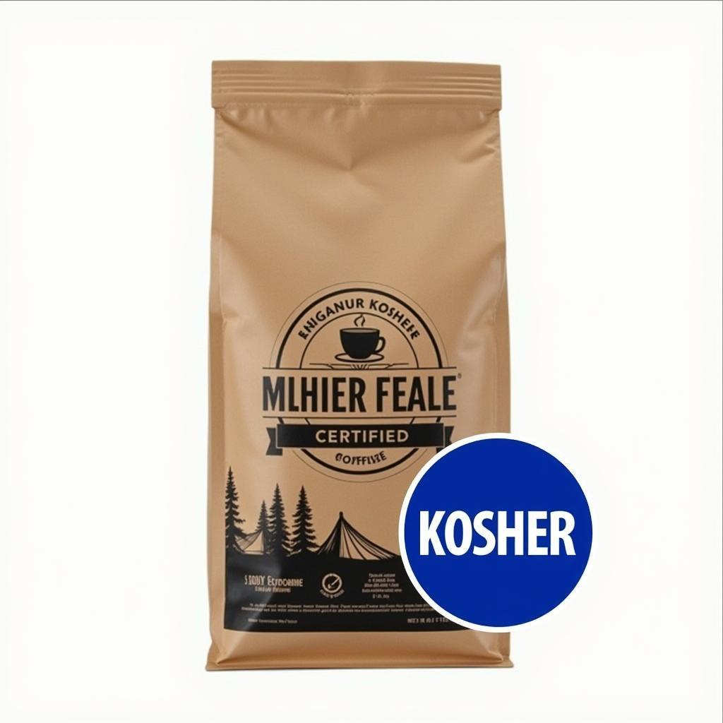 Kosher certification symbol on a bag of coffee