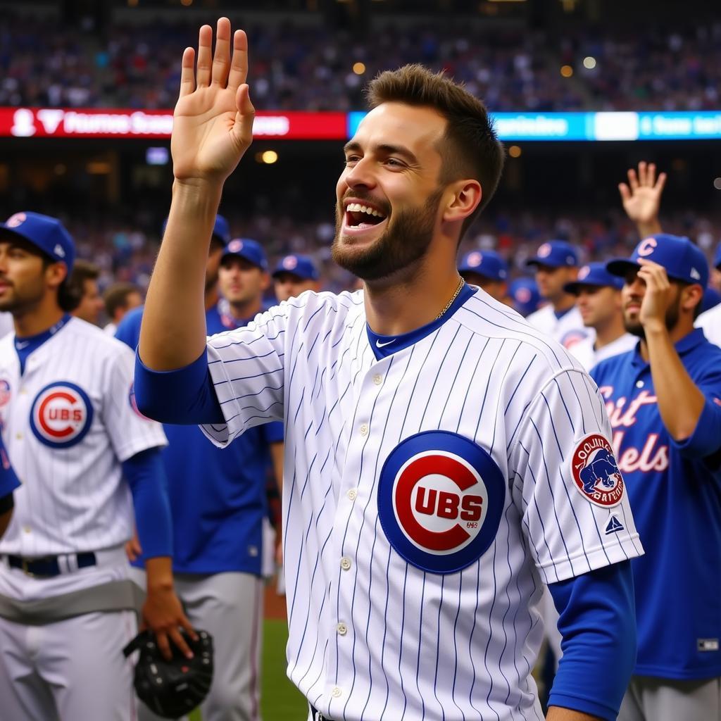 Kris Bryant celebrating the Cubs' World Series win.