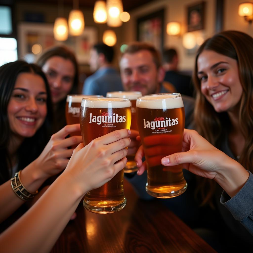 Friends sharing Lagunitas at a pub