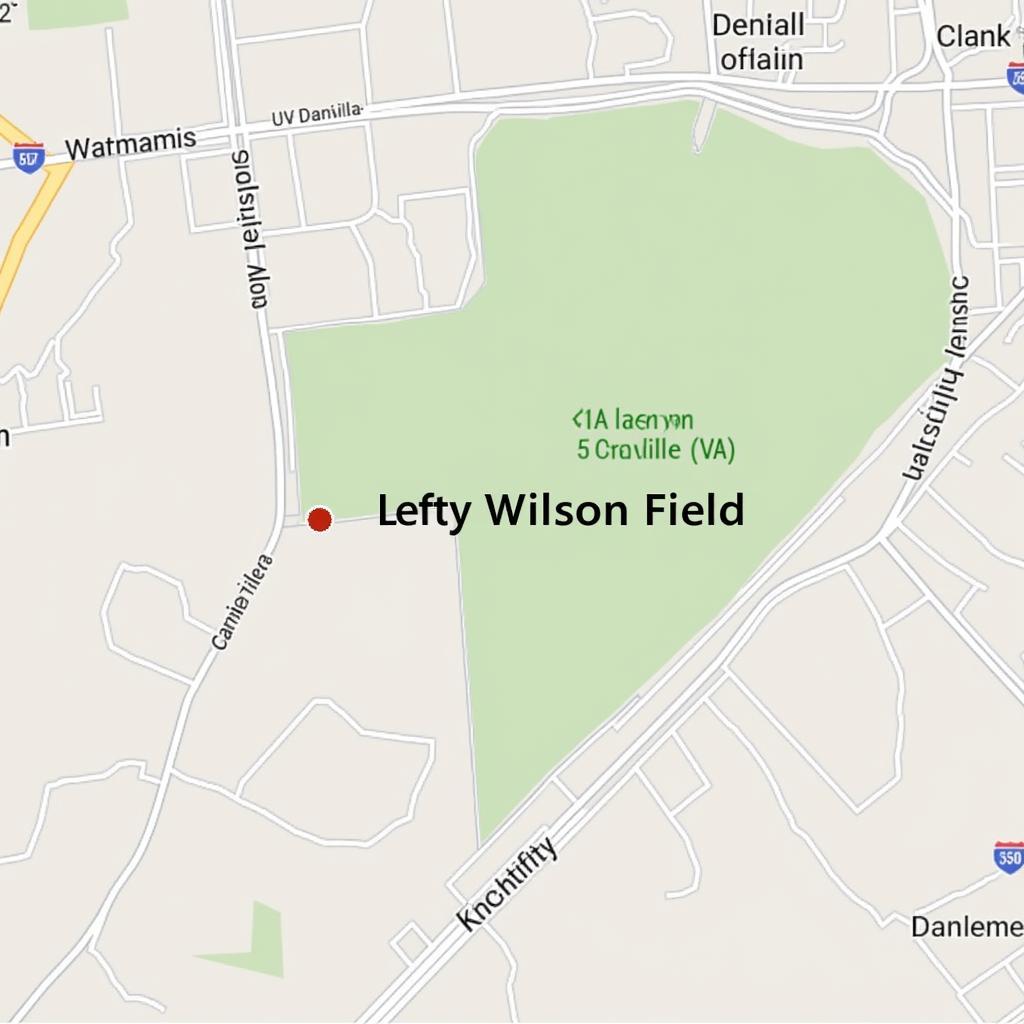 Map showing the location of Lefty Wilson Field in Danville, VA with highlighted nearby landmarks.