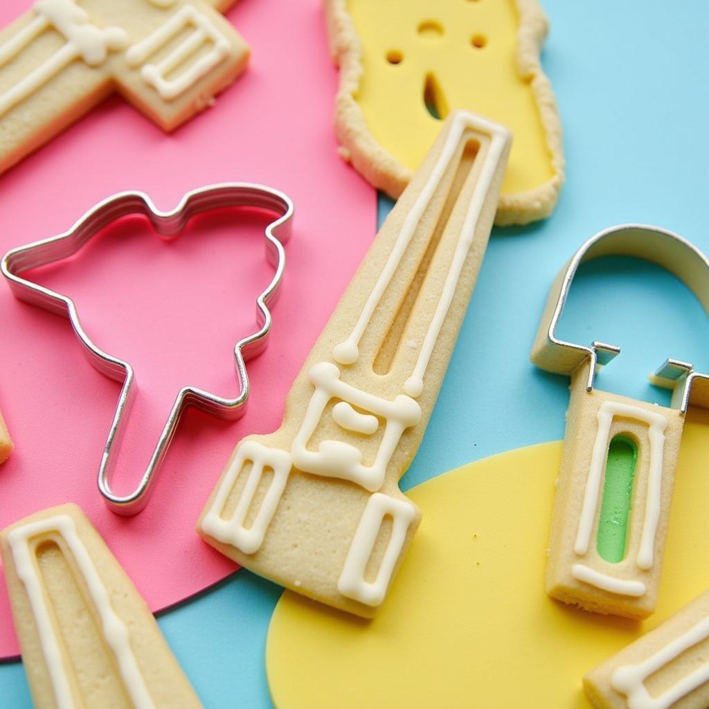 Various lightsaber cookie cutters in different shapes and sizes.