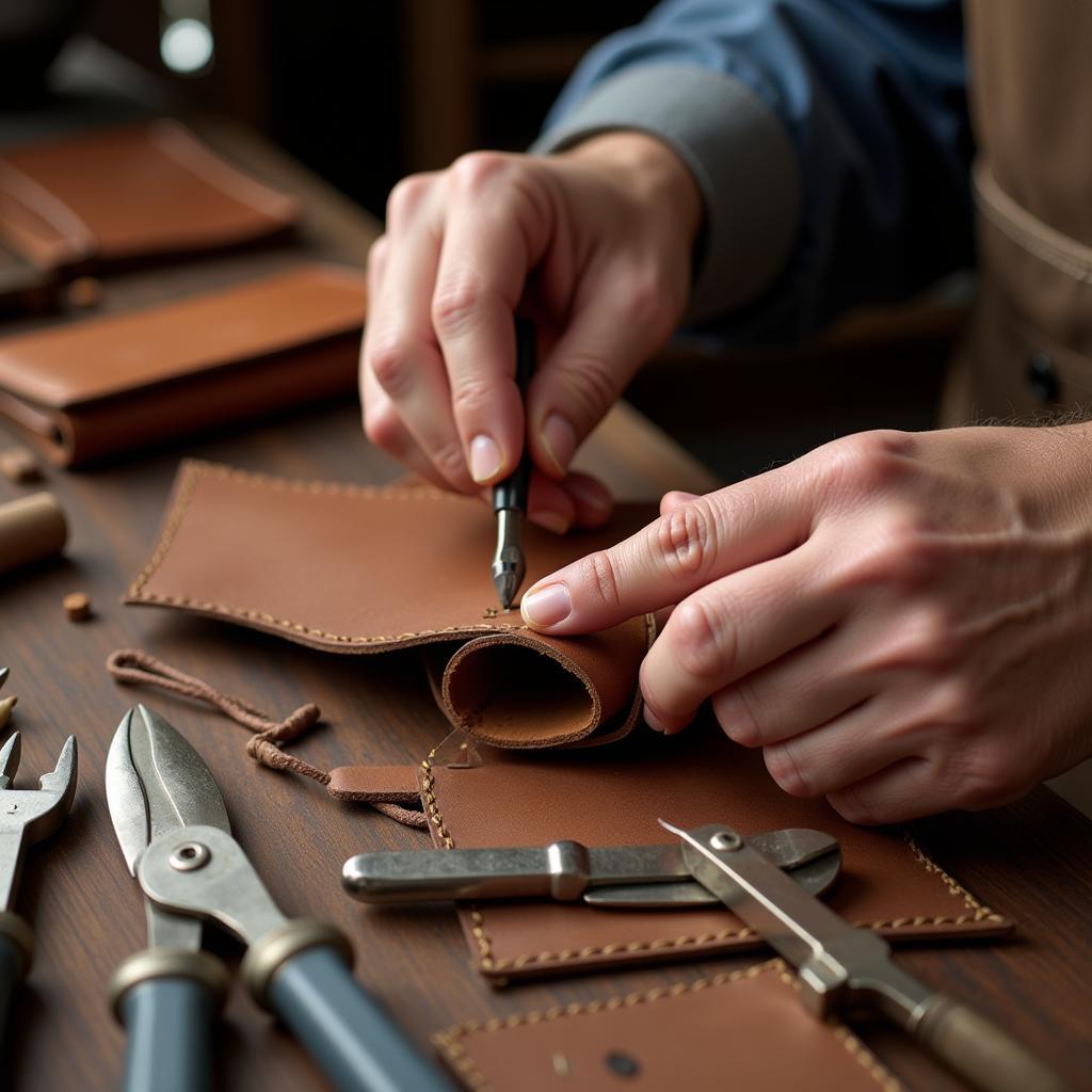 Local Craftsman Working Leather