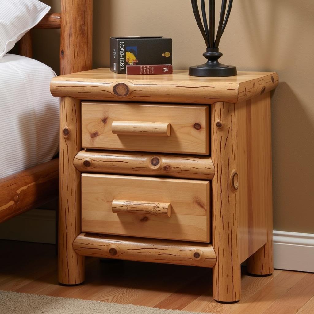 Log Nightstand with Drawers for Storage