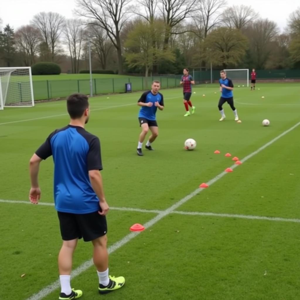 Midfielder practicing drills to improve passing accuracy, ball control, and vision.