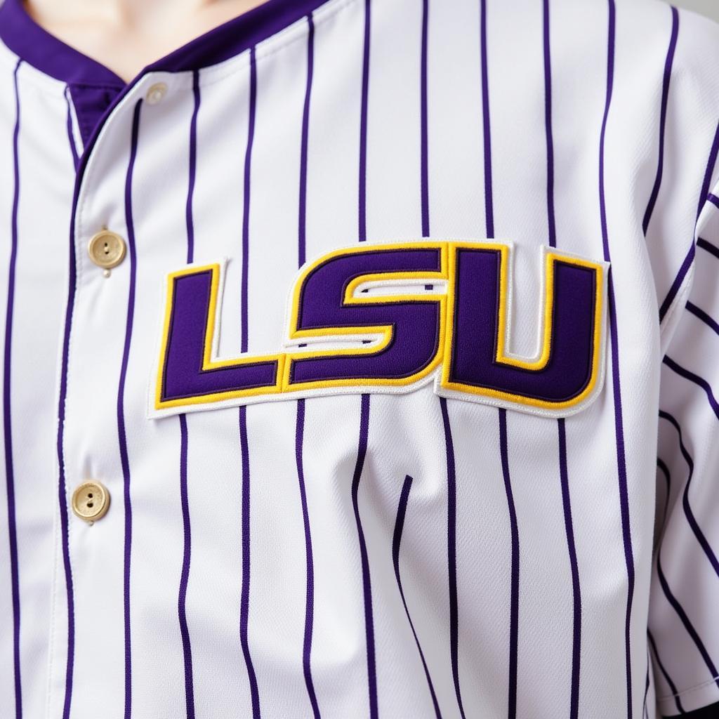 Close-up View of the LSU Baseball Pinstripe Jersey