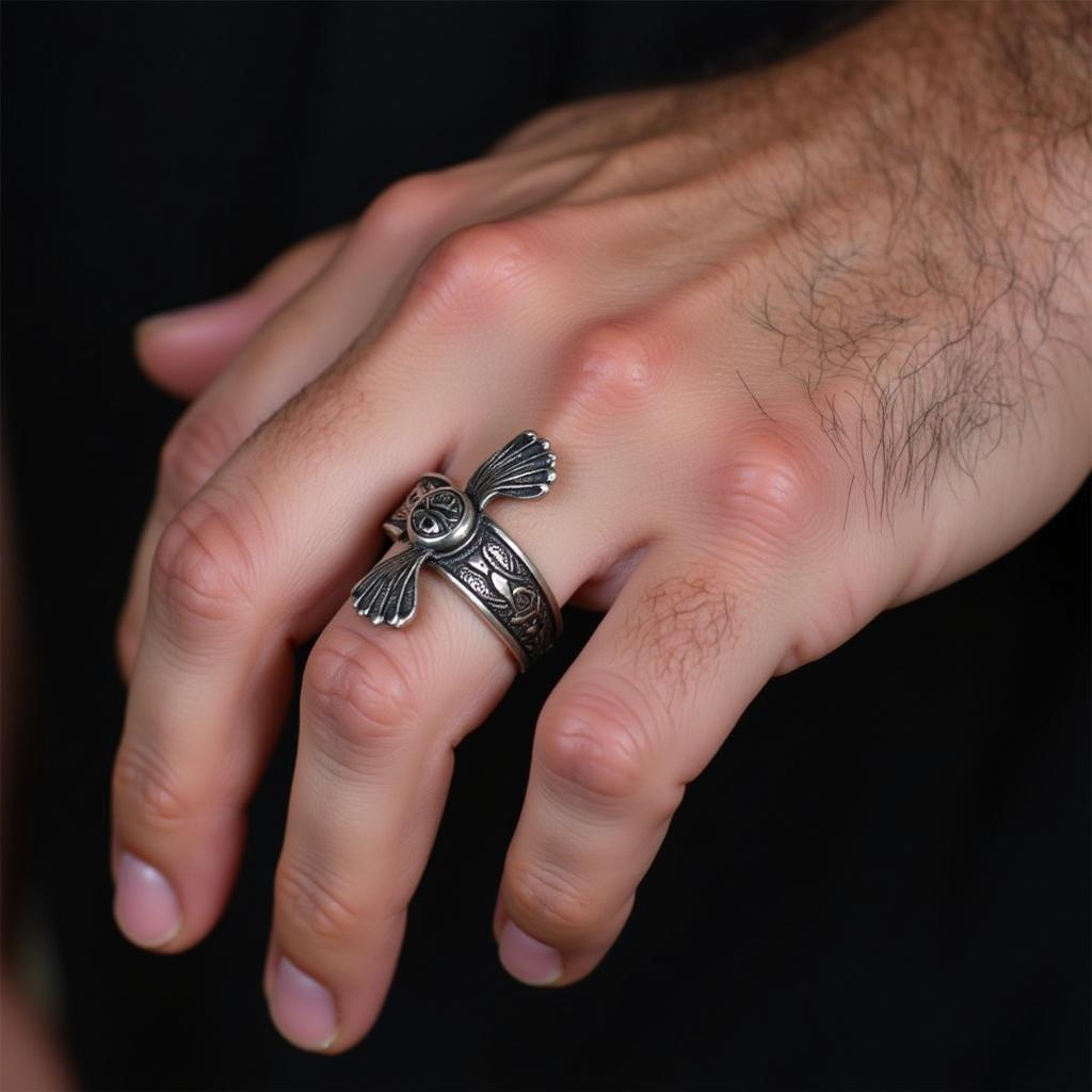 Man Wearing a Bell Trading Post Thunderbird Ring