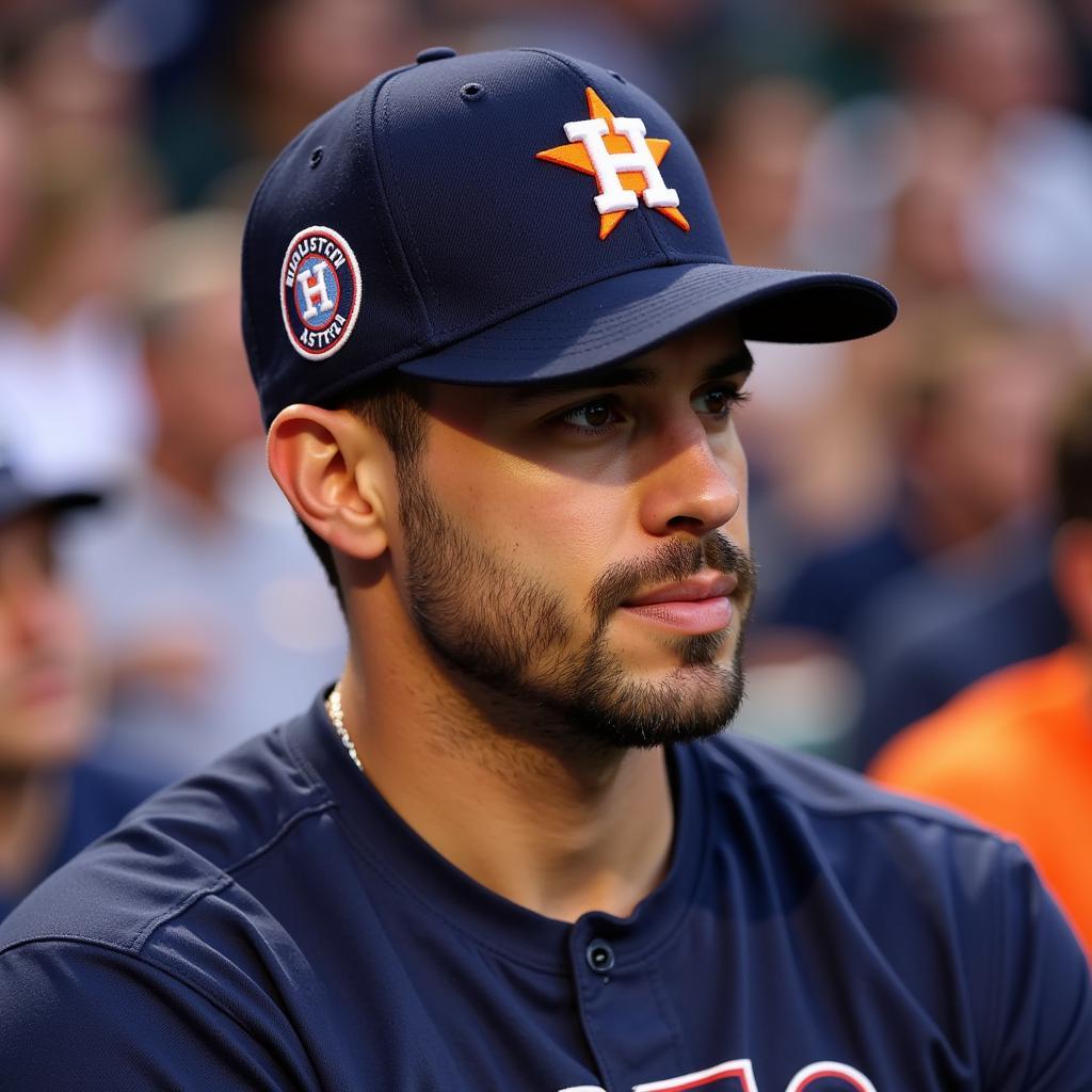 Man Wearing Houston Astros Side Patch Fitted Hat