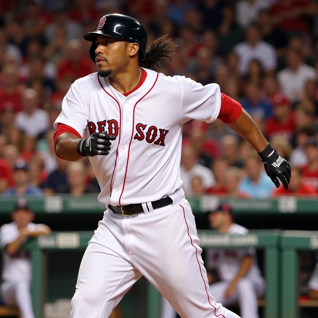 Manny Ramirez swinging a bat for the Boston Red Sox