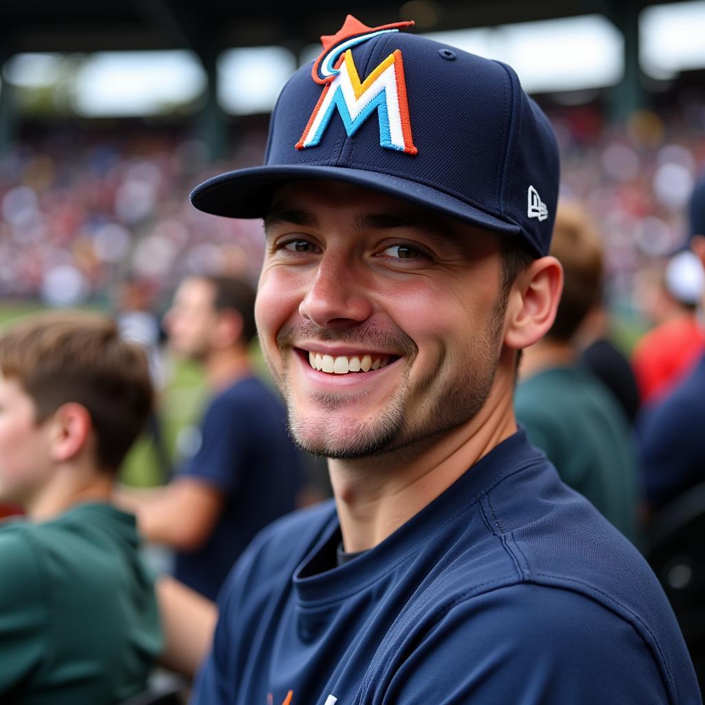 Marlins Fan Wearing 30th Anniversary Hat