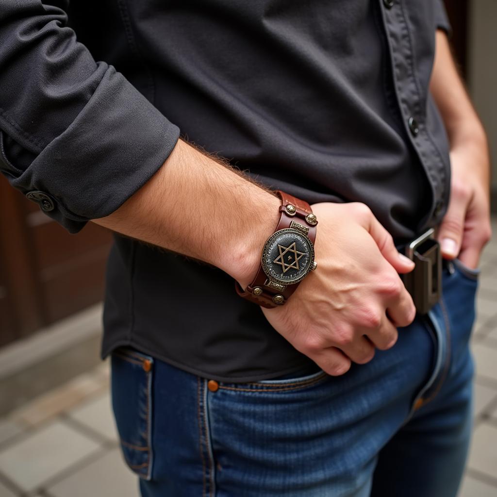 Men's Leather Star of David Bracelet