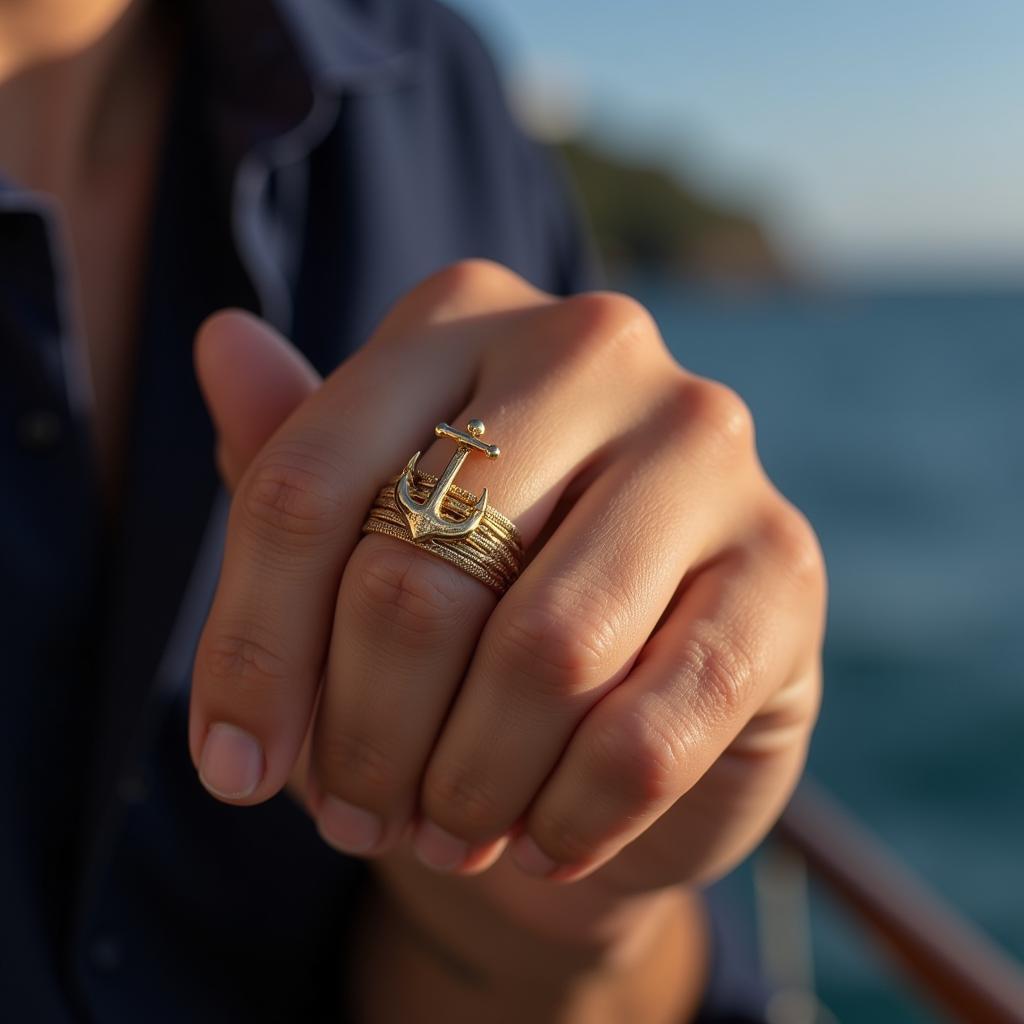 Gold Anchor Nautical Ring for Men