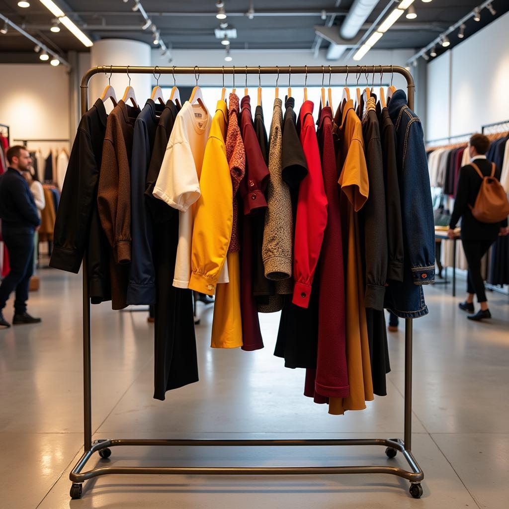 Metal Half Round Clothing Rack in a Pop-Up Shop