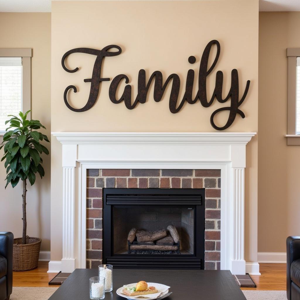 Metal word signs add a touch of personality to a living room