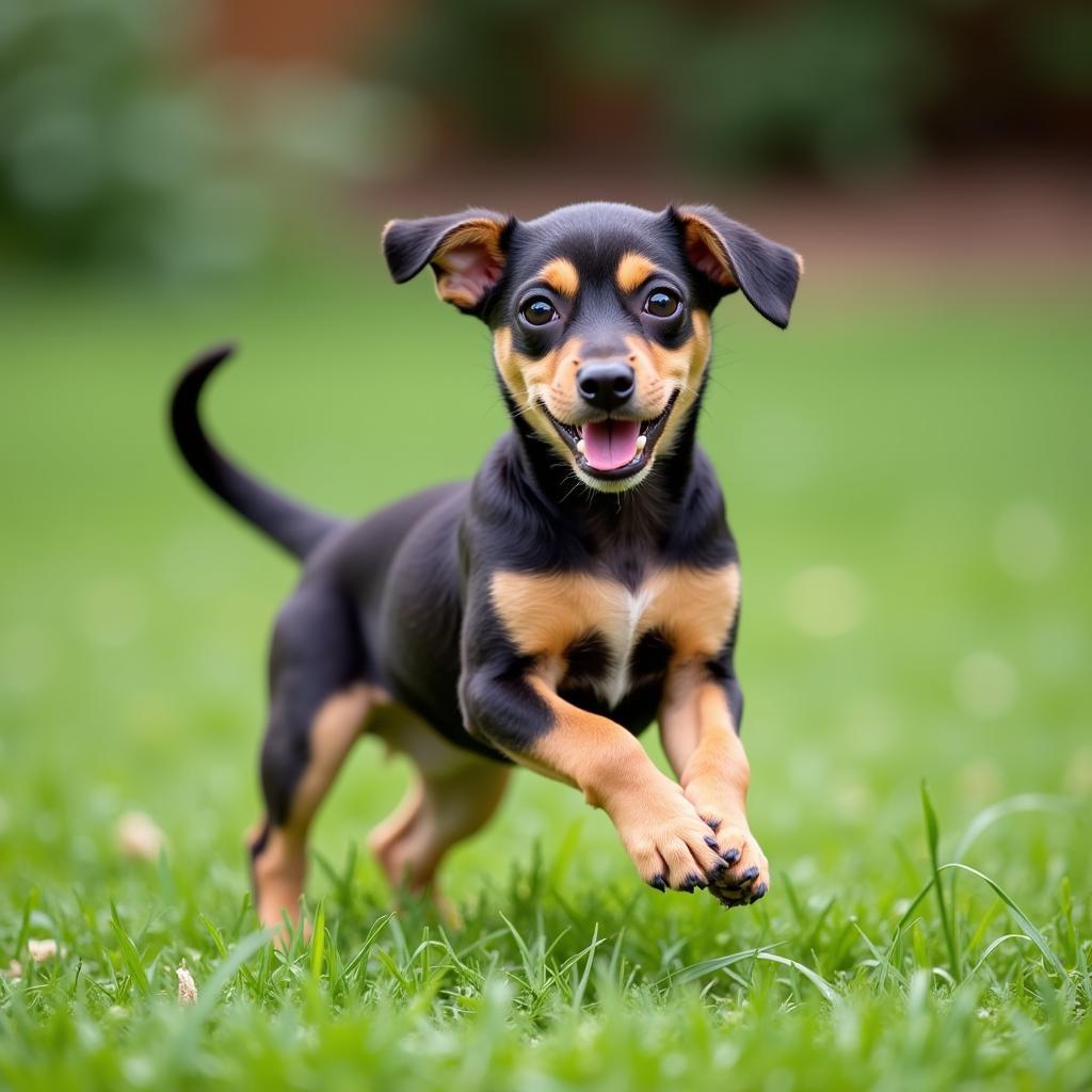 Min Pin puppy playing in Minnesota