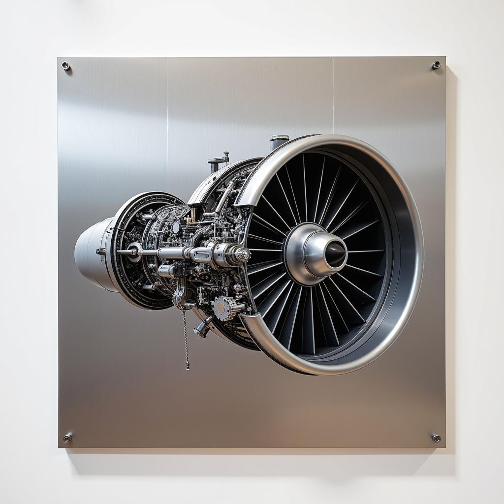 Modern metal aviation sign featuring a jet engine