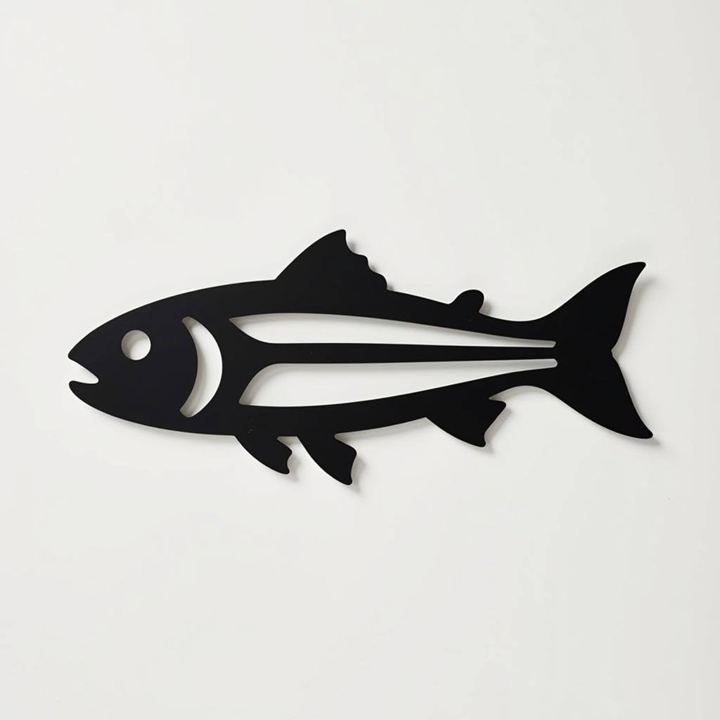 Modern Minimalist Metal Fishing Sign with a Simple Fish Silhouette