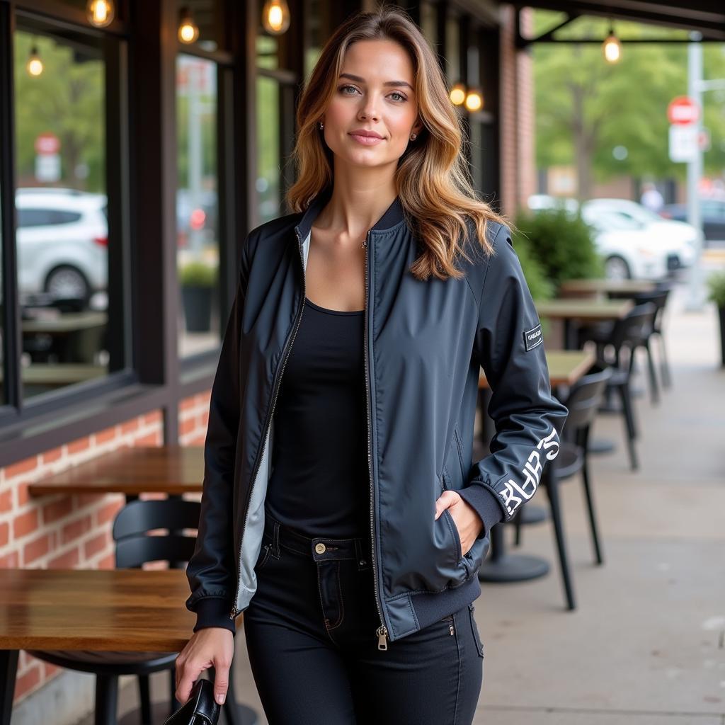 Lifestyle shot of a person wearing the Oreo Race Jacket in a casual setting, showcasing its versatility and stylish appeal.