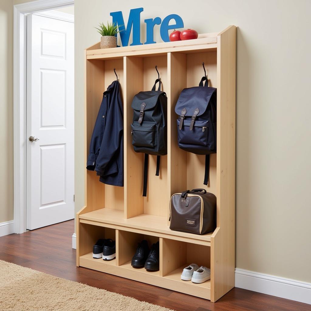 An Organized Entryway featuring a Backpack Cubby with Shoe Storage and Coat Hooks