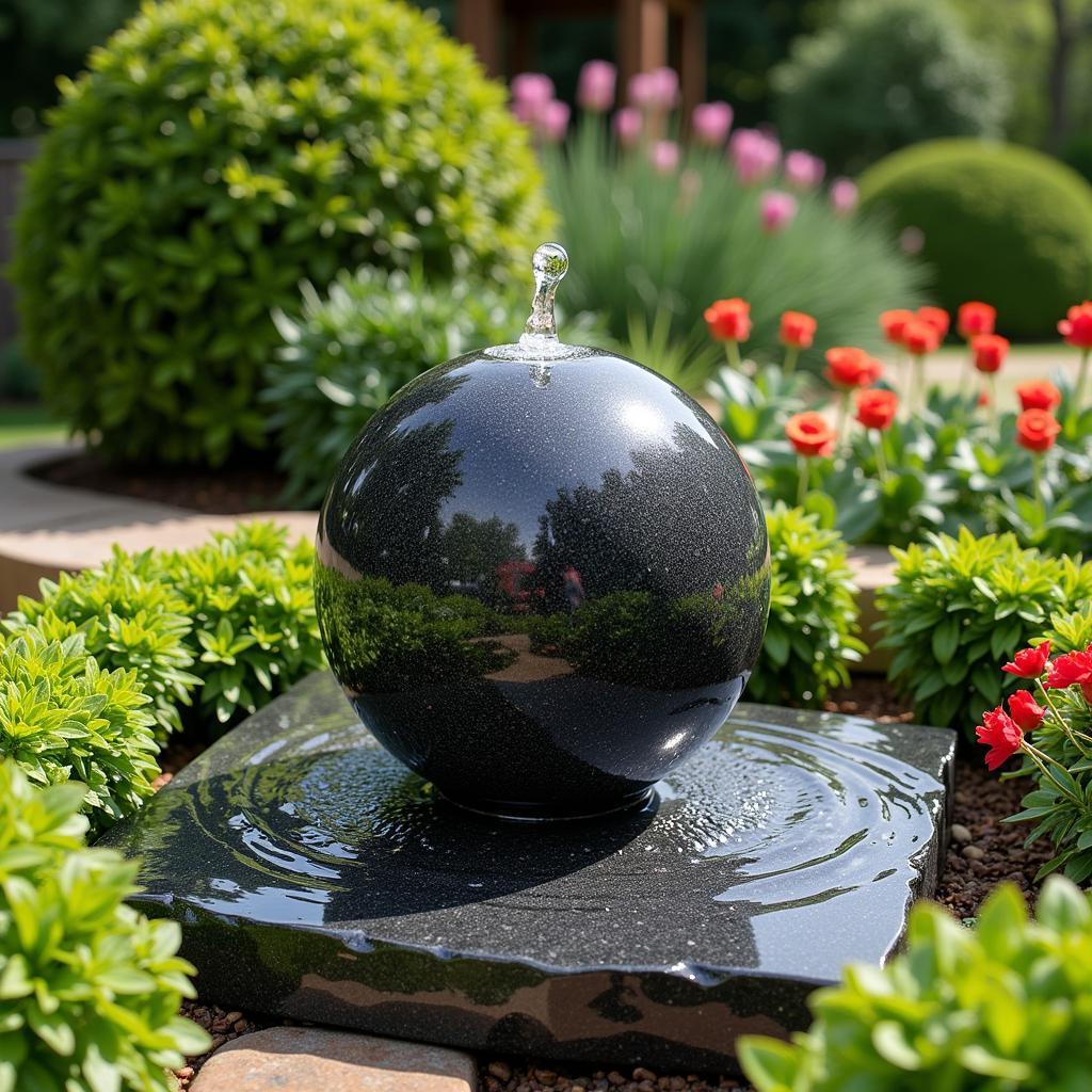 Outdoor Fountain Ball in a Lush Garden