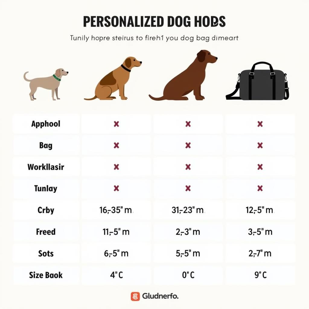 A sizing guide for personalized dog bags.