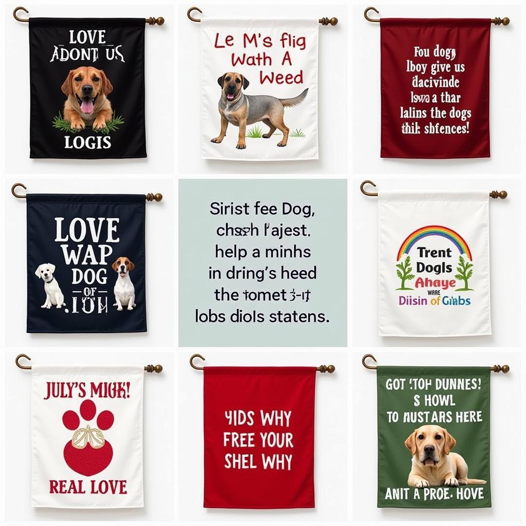 Personalized custom dog flags with names and messages.