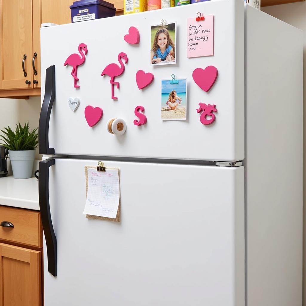 Pink Magnets on Fridge