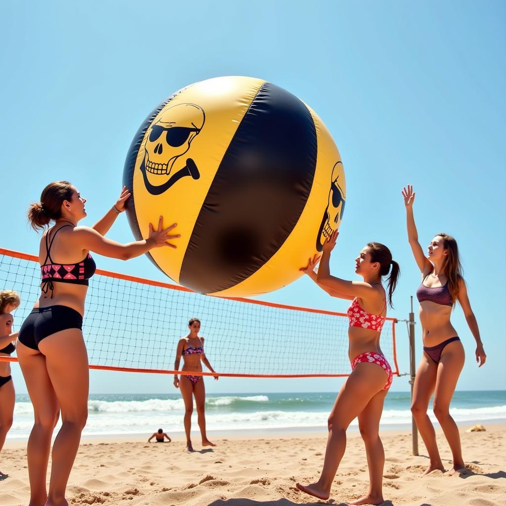 Playing Beach Volleyball with a Pirate Themed Ball