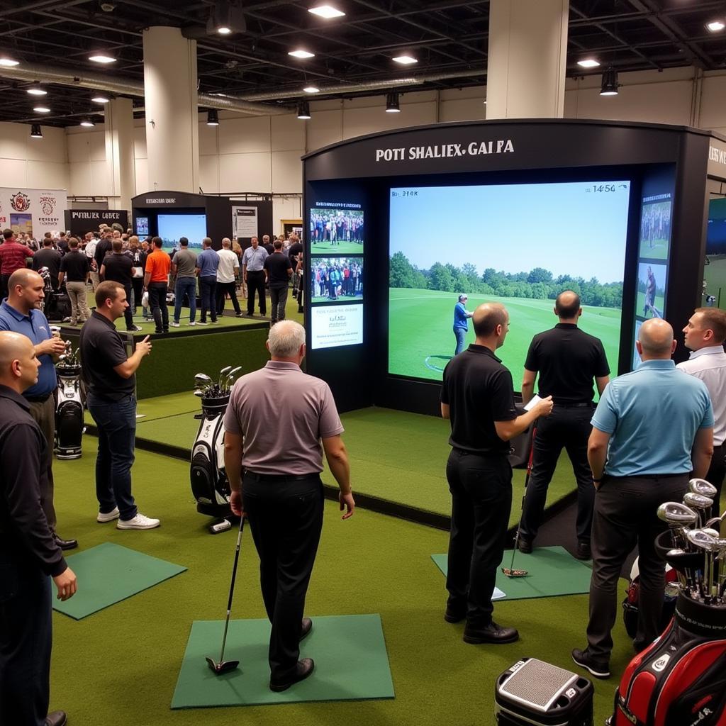 Attendees testing out new golf clubs at the Pittsburgh Golf Show