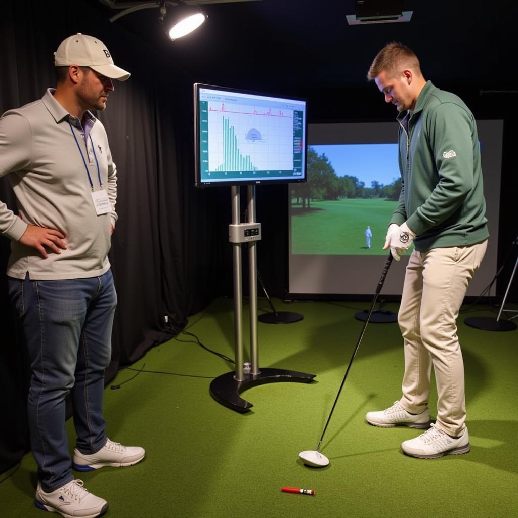 Golfer receiving swing analysis at the Pittsburgh Golf Show