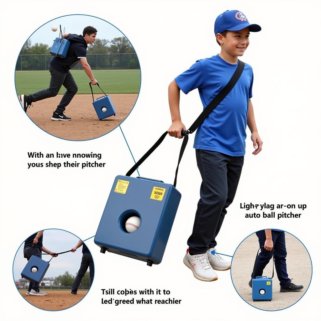 Portable auto ball pitcher being carried