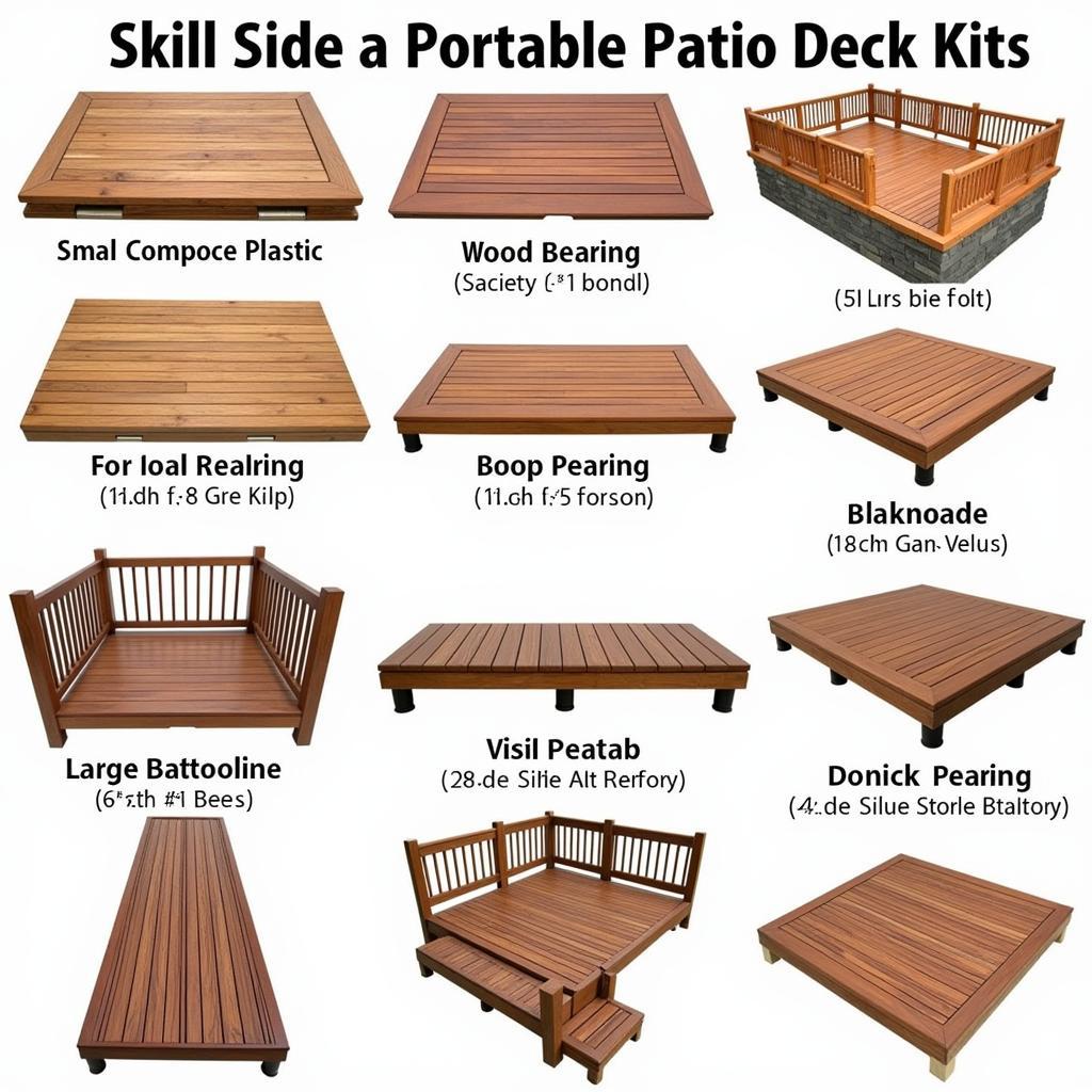 Different types of portable patio deck kits for various needs and spaces.