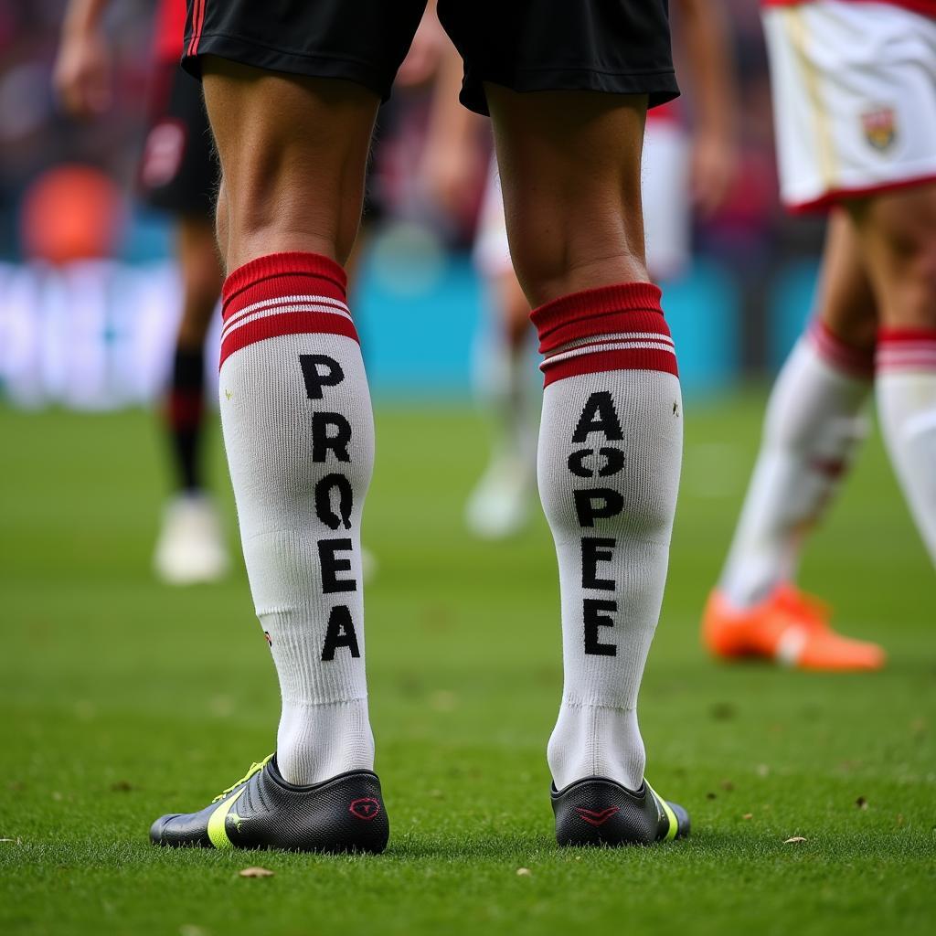 Profanity socks on a football pitch