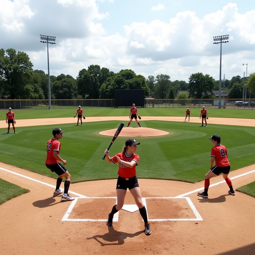 Softball players practicing for the Road to the Show Tournament