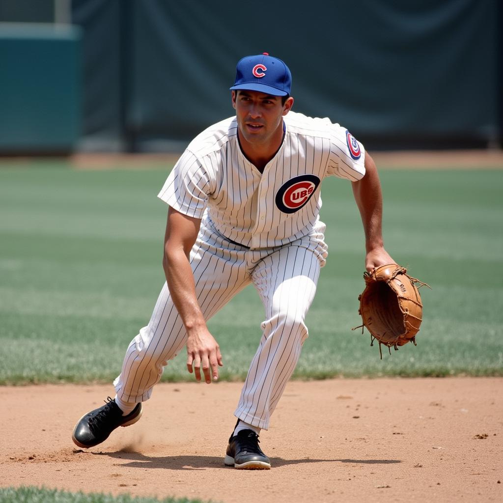 Ron Santo making a play at third base for the Chicago Cubs