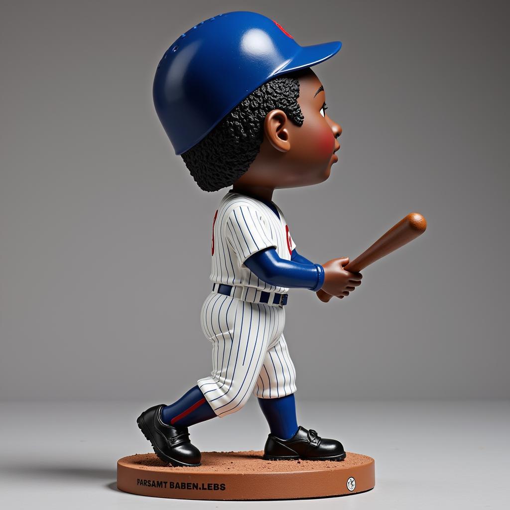 A close-up of a Sammy Sosa Chicago Cubs bobblehead from 1998, highlighting the details of his uniform and batting stance.