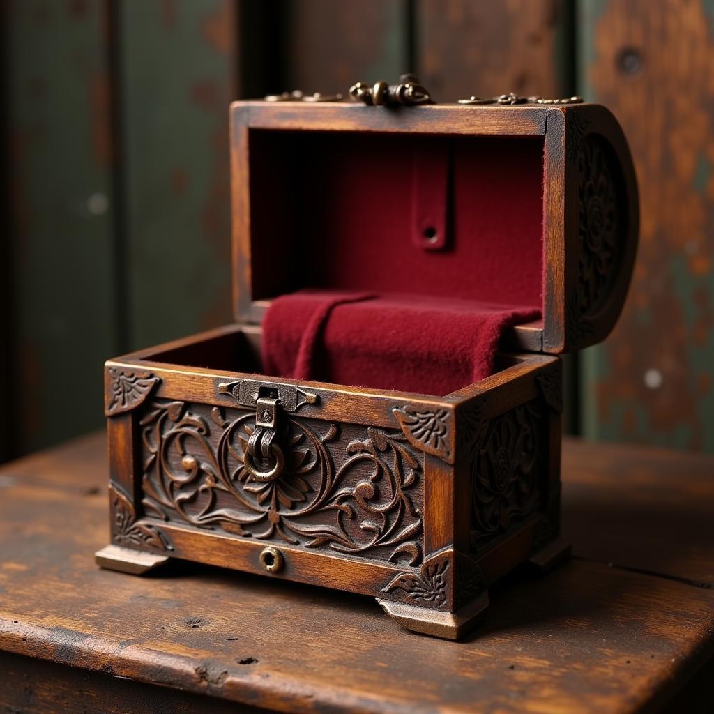 Antique Wooden Small Treasure Box