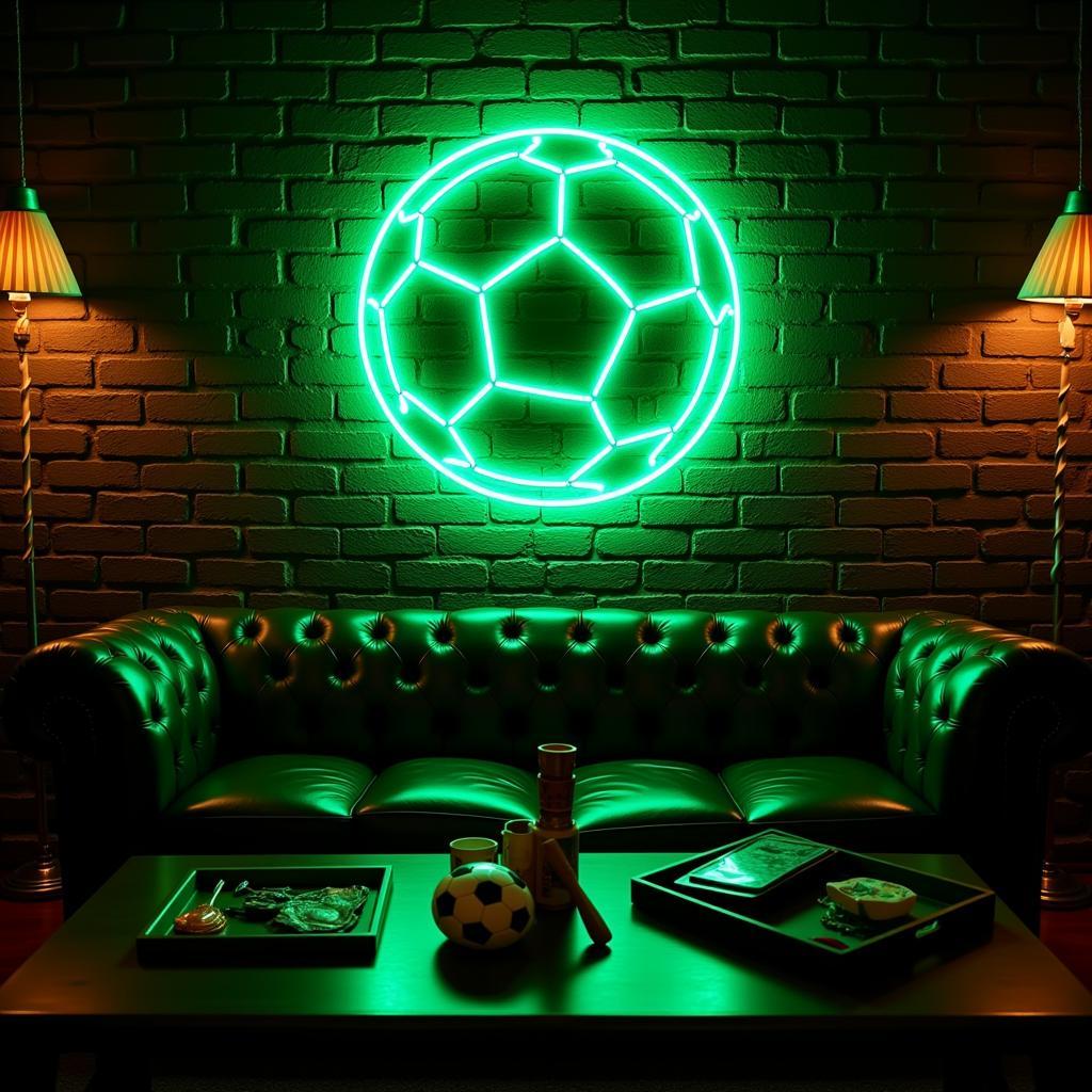 Soccer neon light illuminating a game room, adding a vibrant touch to the decor