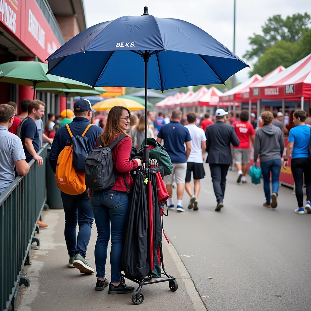 Sports umbrella stand at an outdoor event