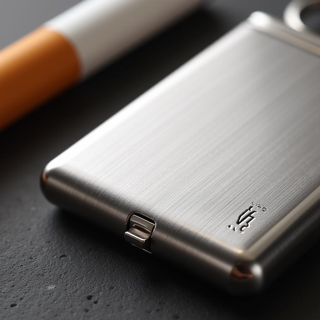 Close-up of a sleek, modern stainless steel cigarette case showcasing its brushed metal finish and precise craftsmanship.