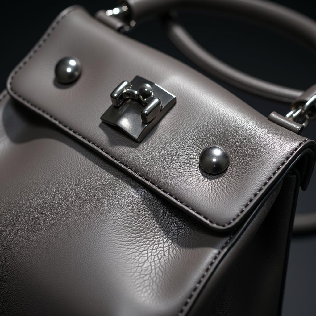 Close-up of a stainless steel handbag showing its intricate design and metallic sheen