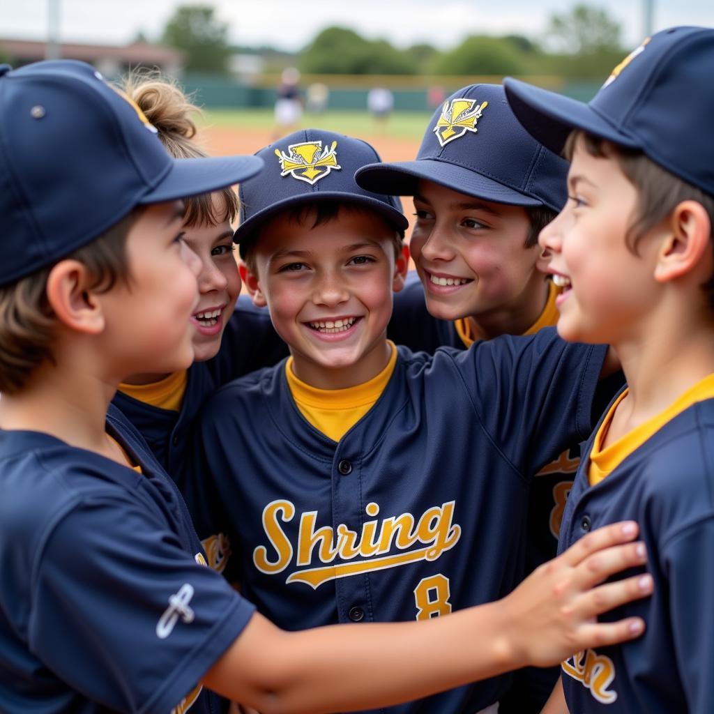 A team huddles together before a game at the Swing into Spring Baseball Tournament.