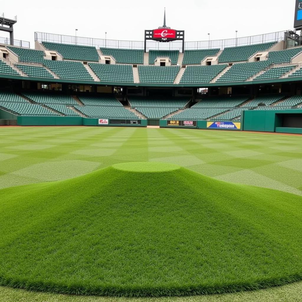 Synthetic turf pitching mound in a baseball stadium