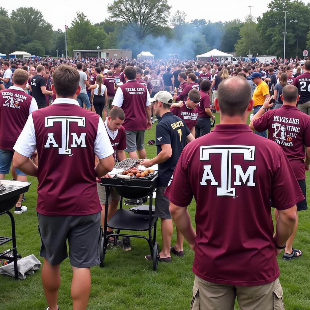 Texas A&M Fans Wearing Hawaiian Shirts at a Tailgate