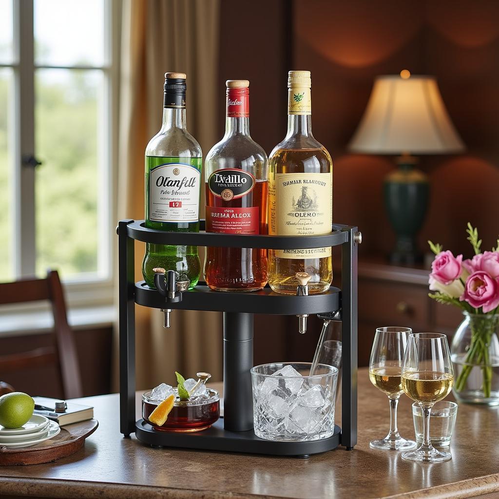 Three Bottle Liquor Dispenser on a Home Bar