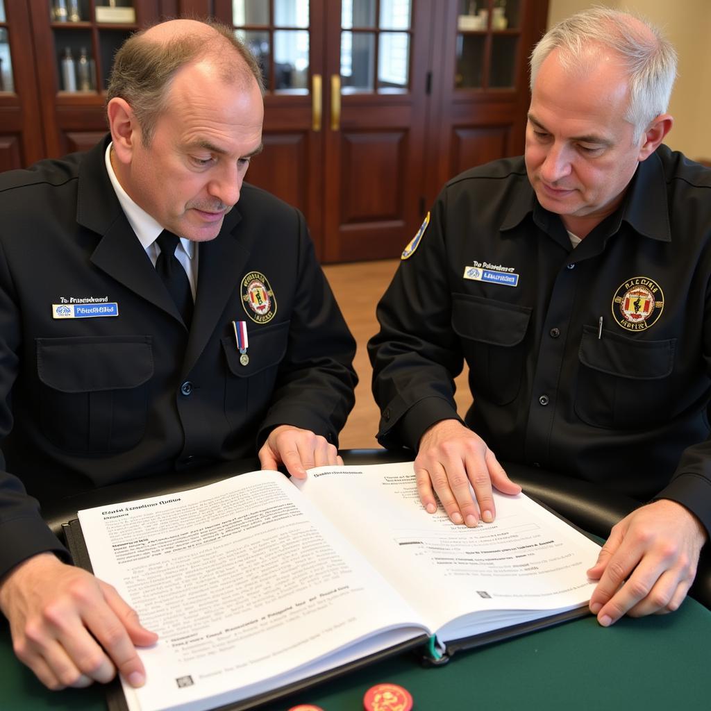 Officials reviewing the rules of the tournament